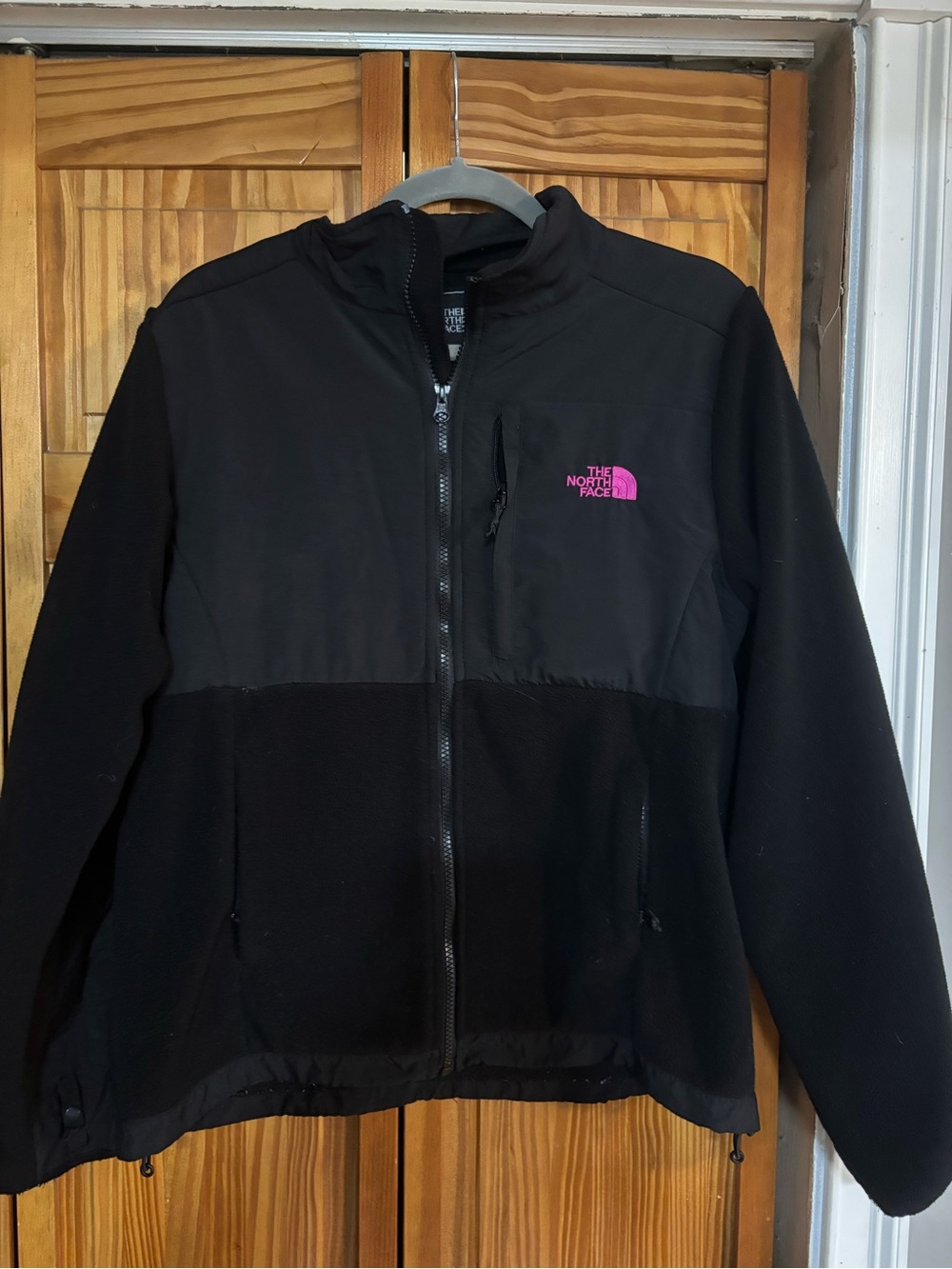 The North Face Black Fleece Jacket with Pink Logo